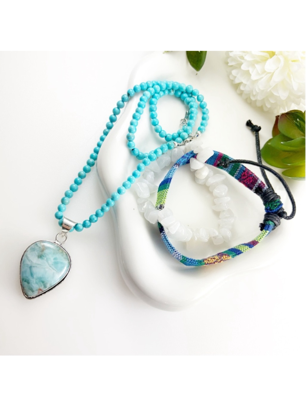 Jewelry Set Lot Blue Larimar Pendant Turquoise Chain 925 Sterling Silver Overlay - Picture 2 of 9